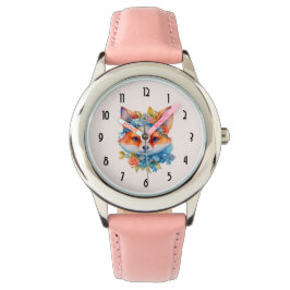Schattigee Oranje vos met bloemenkroon Horloge