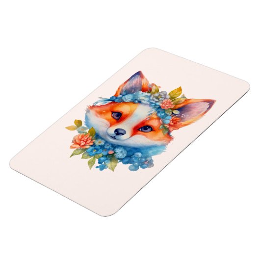 Schattigee Oranje vos met bloemenkroon Magneet (Linkerzijde)