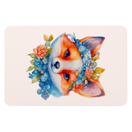 Schattigee Oranje vos met bloemenkroon Magneet (Horizontaal)