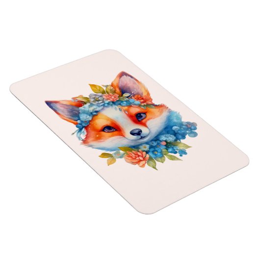 Schattigee Oranje vos met bloemenkroon Magneet (Rechterzijde)