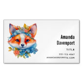 Schattigee Oranje vos met bloemenkroon Magnetisch Visitekaartje (Voorkant)