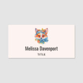 Schattigee Oranje vos met bloemenkroon Naamplaatje (Voorkant)