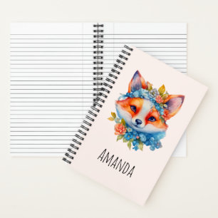 Schattigee Oranje vos met bloemenkroon Notitieboek
