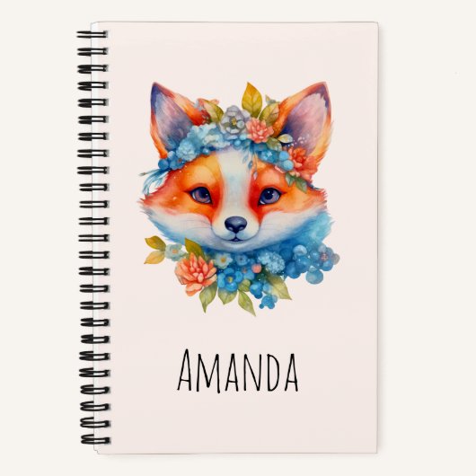 Schattigee Oranje vos met bloemenkroon Notitieboek (Voorkant)