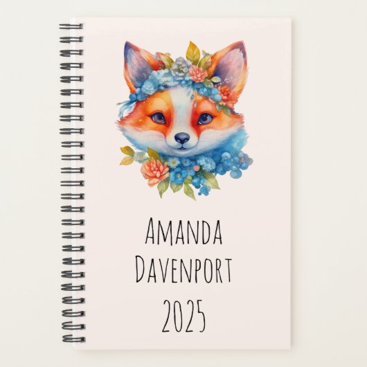 Schattigee Oranje vos met bloemenkroon Planner (Voorkant)