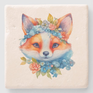Schattigee Oranje vos met bloemenkroon Stenen Onderzetter