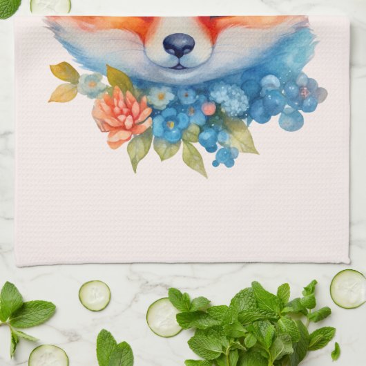 Schattigee Oranje vos met bloemenkroon Theedoek (Gevouwen)