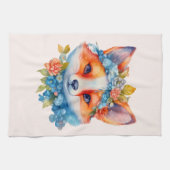 Schattigee Oranje vos met bloemenkroon Theedoek (Horizontaal)