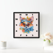 Schattigee Oranje vos met bloemenkroon Vierkante Klok (Huis)