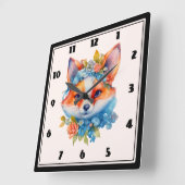 Schattigee Oranje vos met bloemenkroon Vierkante Klok (Hoek)