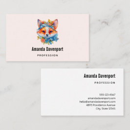 Schattigee Oranje vos met bloemenkroon Visitekaartje