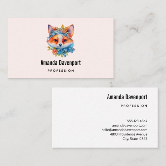 Schattigee Oranje vos met bloemenkroon Visitekaartje (Voorkant / Achterkant)