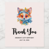 Schattigee Oranje vos met bloemenkroon Wijn Etiket (Enkel label)