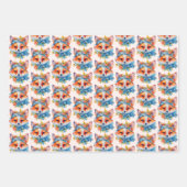 Schattigee Oranje vos met bloemkroonpatroon Inpakpapier Vel (Voorkant 2)