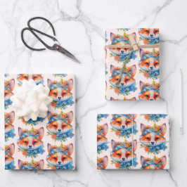 Schattigee Oranje vos met bloemkroonpatroon Inpakpapier Vel