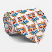 Schattigee Oranje vos met bloemkroonpatroon Stropdas (Opgerold)