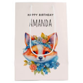Schattigee Oranje vos met Floral Crown Verjaardag Medium Cadeauzakje (Achterkant)