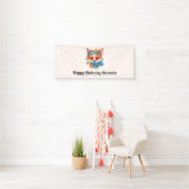 Schattigee Oranje vos met Floral Crown Verjaardag Spandoek (Insitu)
