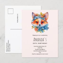 Schattigee Oranje vos met Floral Crown Verjaardag Uitnodiging Briefkaart