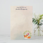 Schattigee Oranje vos met harten en een groene kra Briefpapier (Staand voorkant)