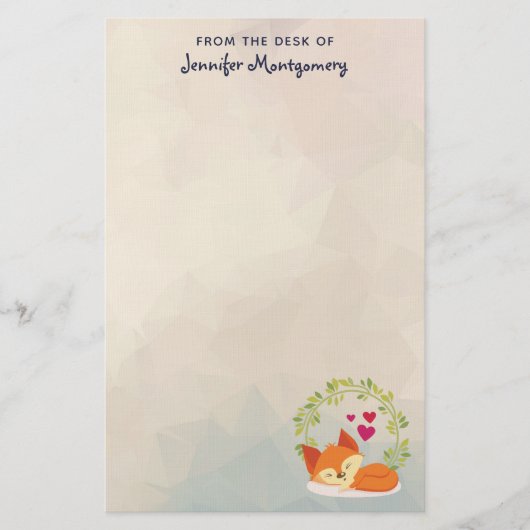 Schattigee Oranje vos met harten en een groene kra Briefpapier (Voorkant)