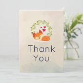 Schattigee Oranje vos met krans en harten dank u Bedankkaart (Staand voorkant)