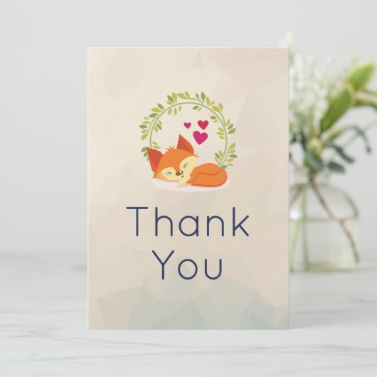 Schattigee Oranje vos met krans en harten dank u Bedankkaart (Staand voorkant)