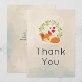 Schattigee Oranje vos met krans en harten dank u Bedankkaart (Voorkant / Achterkant)