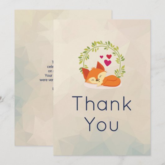 Schattigee Oranje vos met krans en harten dank u Bedankkaart (Voorkant / Achterkant)
