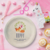 Schattigee Oranje vos met krans en harten Verjaard Papieren Bordje (Feest)