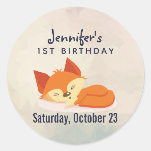 Schattigee Oranje vos slapen verjaardag Ronde Sticker