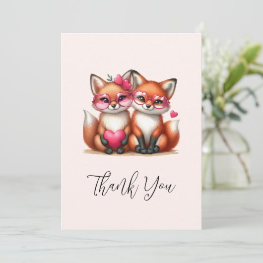 Schattigee Oranje vossen in de liefde Bedankkaart (Staand voorkant)