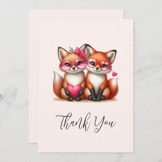 Schattigee Oranje vossen in de liefde Bedankkaart (Voorkant / Achterkant)