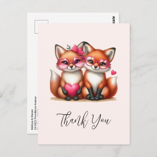 Schattigee Oranje vossen in de liefde Dank u Briefkaart (Voorkant / Achterkant)