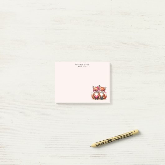 Schattigee Oranje vossen in de liefde Post-it® Notes (Op bureau)