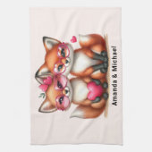 Schattigee Oranje vossen in de liefde Theedoek (Verticaal)