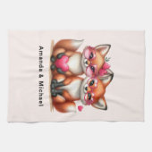 Schattigee Oranje vossen in de liefde Theedoek (Horizontaal)