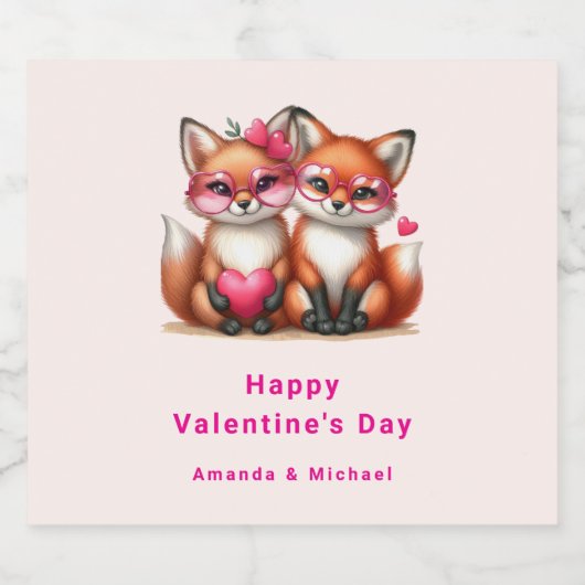 Schattigee Oranje vossen in de liefde Valentijnsda Bier Etiket (Enkel label)