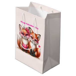 Schattigee Oranje vossen in de liefde Valentijnsda Medium Cadeauzakje