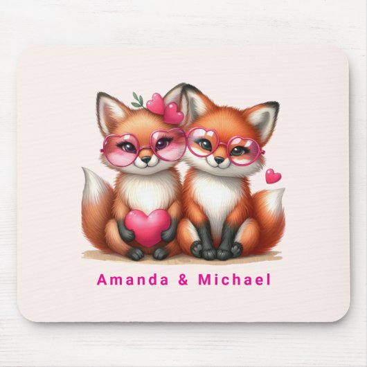 Schattigee Oranje vossen in de liefde Valentijnsda Muismat (Voorkant)