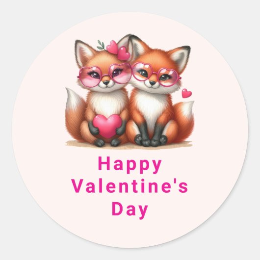 Schattigee Oranje vossen in de liefde Valentijnsda Ronde Sticker (Voorkant)