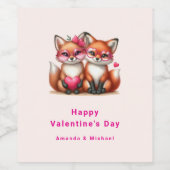 Schattigee Oranje vossen in de liefde Valentijnsda Wijn Etiket (Enkel label)