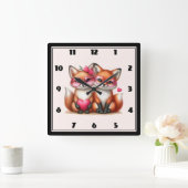 Schattigee Oranje vossen in de liefde Vierkante Klok (Huis)
