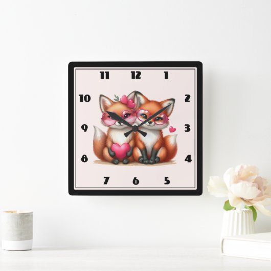 Schattigee Oranje vossen in de liefde Vierkante Klok (Huis)