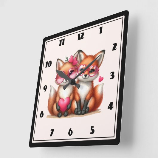 Schattigee Oranje vossen in de liefde Vierkante Klok (Hoek)