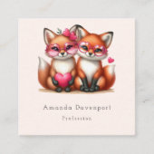 Schattigee Oranje vossen in de liefde Vierkante Visitekaartje (Voorkant)