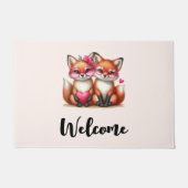 Schattigee Oranje vossen in de liefde Welkom Deurmat (Voorkant)