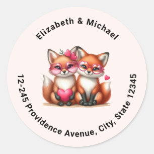 Schattigee Oranje vossen in liefde adres Ronde Sticker