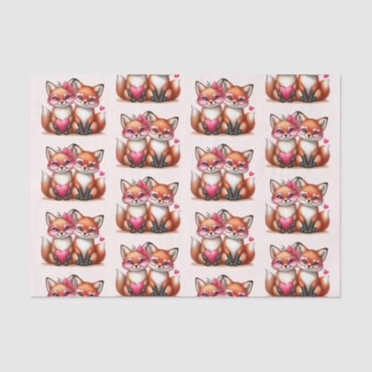 Schattigee Oranje vossen in liefdespatroon Tissuepapier (Voorkant)