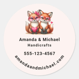 Schattigee Oranje vossen in Love Business Ronde Sticker